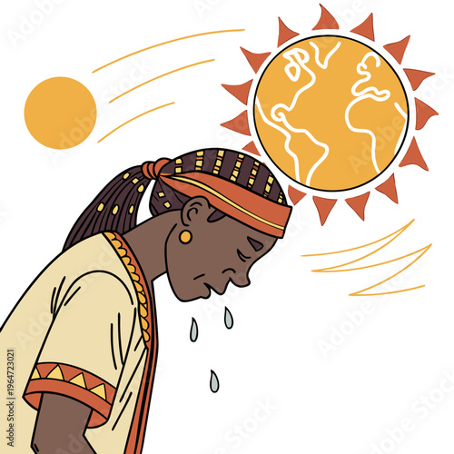 Woman suffering from heat under the sun with sweat drops summer