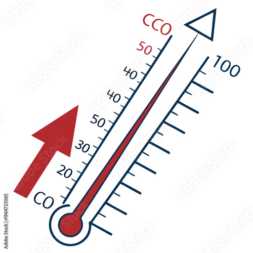 Rising temperature thermometer with red arrow heat climate change