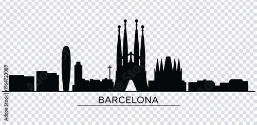 Vector illustration black silhouette of barcelona city skyline with famous cathedral