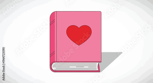 A vibrant pink book with a bold red heart adorning the cover casting a simple shadow silhouette high quality professional detailed