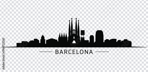 Vector illustration black silhouette of barcelona city skyline with sagrada familia