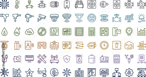 Smart Building & BMS Icons Set – HVAC, IoT, Energy, Security Line Icons
