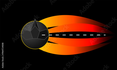 Hand-drawn Abstract illustration of a dark celestial body with fiery orange and red trails in space authentic illustration