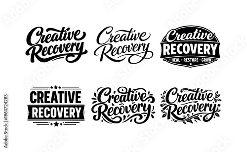 Creative Recovery. Set lettering. harmonious lettering variations of the same emblematic concept, each with different artistic interpretation (Bold