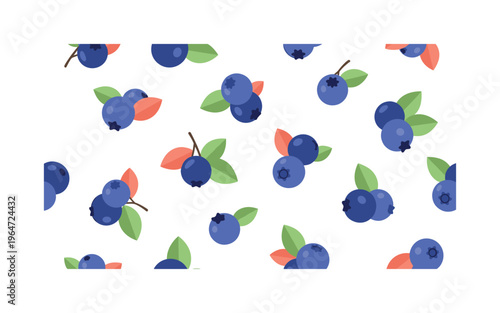 blueberry fruit icons seamless pattern, repeating pattern, surface design, textile print, soft color palette, modern illustration, flat vector blueberries with