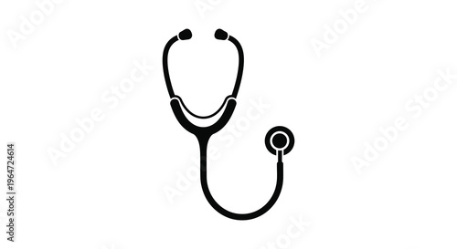 A stark black silhouette of a stethoscope and a medical symbol against a plain white background silhouette high quality professional detailed