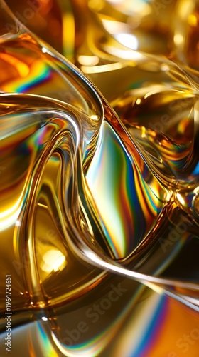 Golden iridescent fluid ripples with spectrum reflections and no people