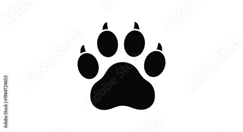 A stark black paw print against a white background showcasing a distinct animal track silhouette high quality professional detailed modern elegant