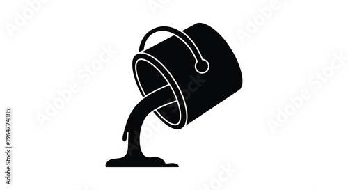 A black silhouette of a paint bucket with spilling liquid against a stark white background silhouette high quality professional detailed modern