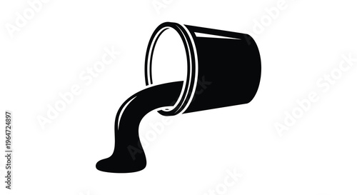 A black paint can spills a dark liquid creating a dramatic visual effect presented as a silhouette high quality professional detailed