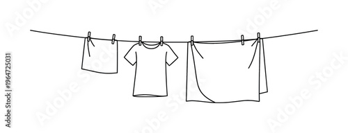 Minimalist Laundry Drawing. "Air Dry Laundry Scene". Minimalistic one-line drawing horizontal line with