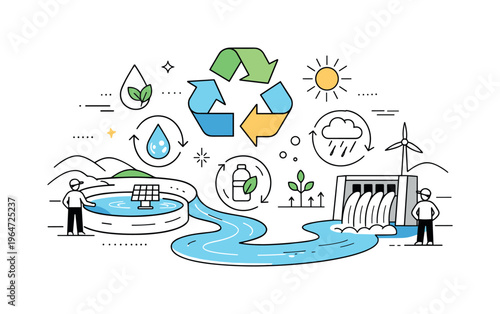 Black and white composition of intersecting diagonal lines and bold geometric blocks, deep green circle partially cropped by the frame, structured blue