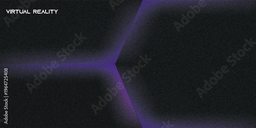Purple virtual reality background with immersive neural simulation text. Digital game world banner for metaverse advertisement. Future technology.