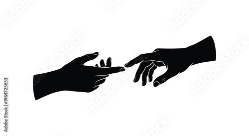 Two hands nearly touching depicted in a stark black and white composition evoking connection and creation silhouette high quality professional detailed