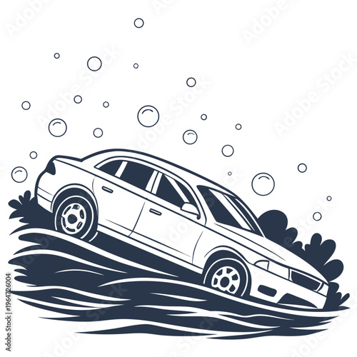 Car driving on wavy road with bubbles transportation vehicle