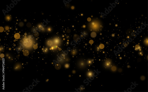 Shimmering gold dust sparkles drift softly on a dark scene. Tiny particles shimmer delicately in motion. Perfect overlay for holiday, magical, and festive projects.