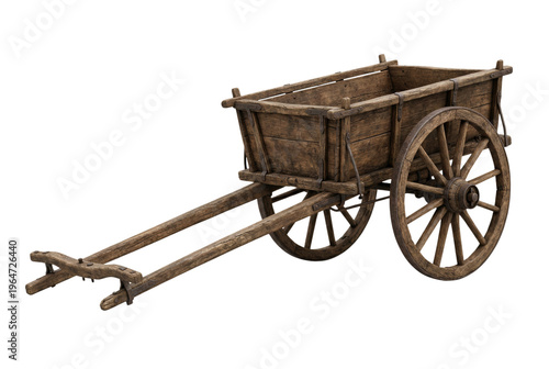 Foto Old wooden cart with large wheels isolated