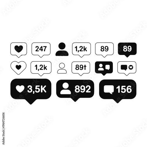 Social Media Like Follower Comment Notification Counter Icon Set Vector