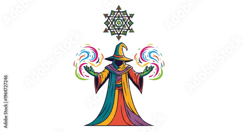 Mystical wizard with colorful magic vector illustration