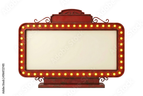 Ornate vintage marquee sign with light bulbs isolated. Retro cinema board mockup.