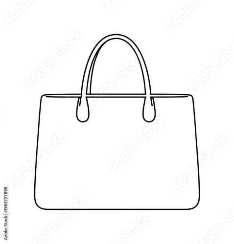 "Minimal Carry Bag". Minimalistic one-line drawing structured tote bag silhouette with smooth edges and