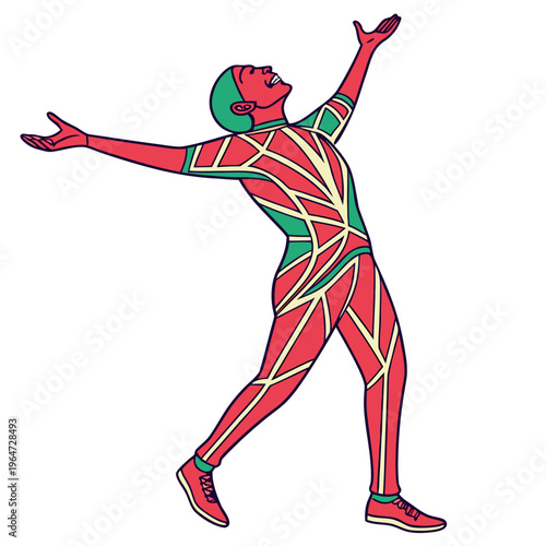 Man with muscular anatomy human body muscles skeleton