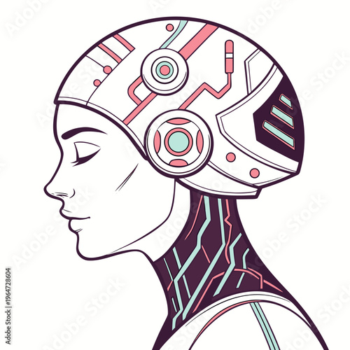 Woman with robotic head technology artificial intelligence robotics