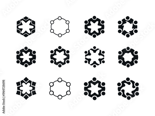 Networking strategies for career development. Icon set. Set Logo of Networking strategies for career development: people circle. harmonious logo variations of