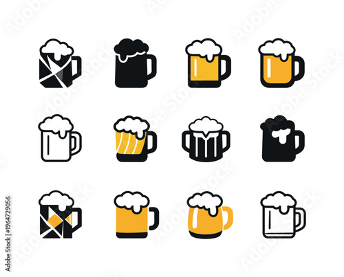 alcohol. Icon set. Set Logo of alcohol: beer mug. harmonious logo variations of the same emblematic concept, each with different artistic interpretation