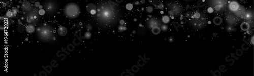 Magical white glitter sparkles drift across the dark background. Tiny bokeh lights illuminate softly. Perfect for holiday, festive, and fantasy designs.