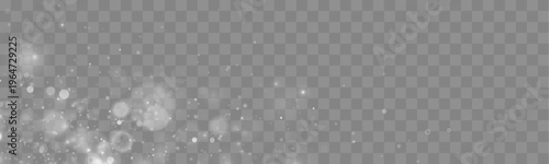 Soft glowing white dust forms an abstract luminous pattern. Sparkles shimmer with festive highlights. Ideal overlay for Christmas and winter design.