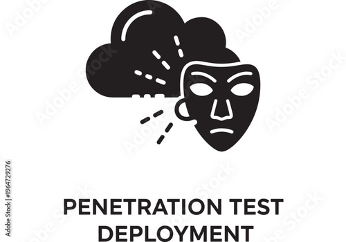 Mask with thought process in a cloud related to penetration test deployment featuring cybersecurity, hacking, security with testing and vulnerability