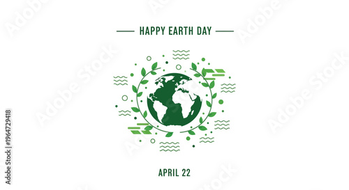 A green earth day illustration with a globe surrounded by foliage