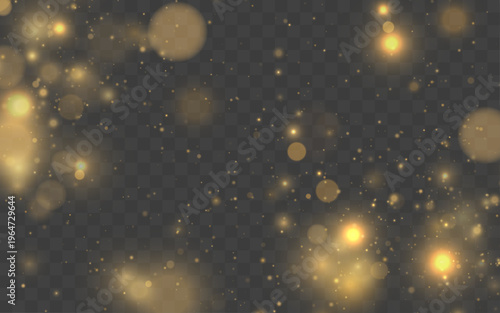 Glittering golden particles swirl in an abstract glow. Warm reflections enhance the festive feel. The composition looks luxurious and dreamy.