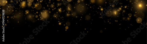 Glittering particles shine in a flowing abstract pattern. Warm golden bokeh creates depth and elegance. The composition feels bright and festive.
