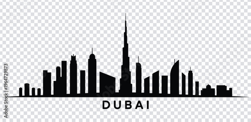 Vector illustration black silhouette of dubai city skyline with tall buildings and skyscrapers