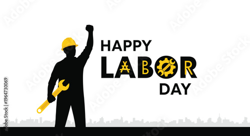 Celebrating labor day with a construction worker and industrial imagery
