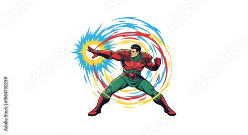Superhero character with energy blast vector illustration