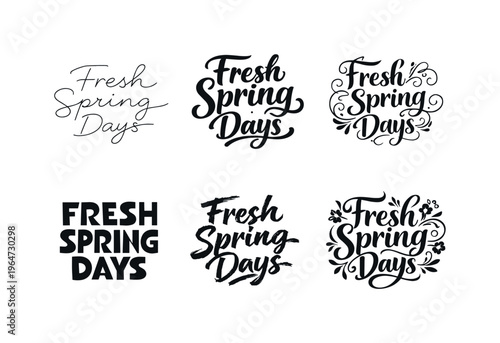 Fresh Spring Days. Set lettering. harmonious lettering variations of the same emblematic concept, each with different artistic interpretation (Modern minimal