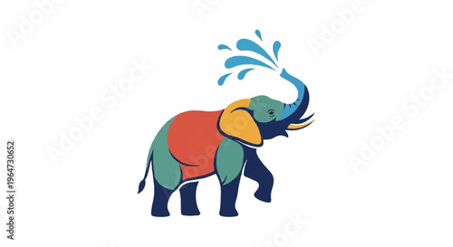 Colorful elephant illustration spouting water isolated