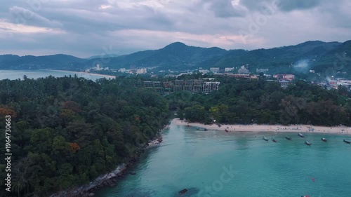 Sunset at Promthep Cape beach jungle mountains Phuket Thailand Asia