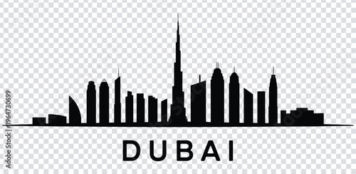 Vector illustration dubai city skyline silhouette with modern skyscrapers and buildings