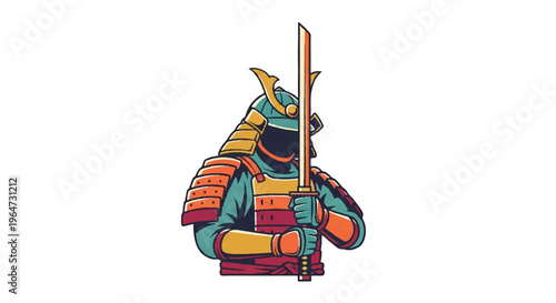Samurai warrior holding sword illustration isolated on white