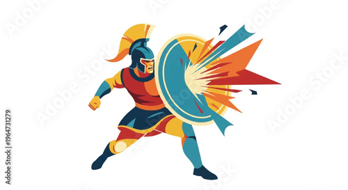 Ancient warrior defending against attack pop art illustration