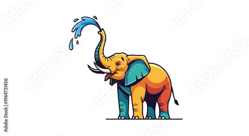 Colorful elephant illustration spouting water vector graphic