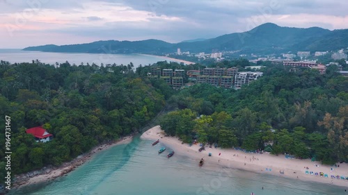 Sunset at Promthep Cape beach jungle mountains Phuket Thailand Asia