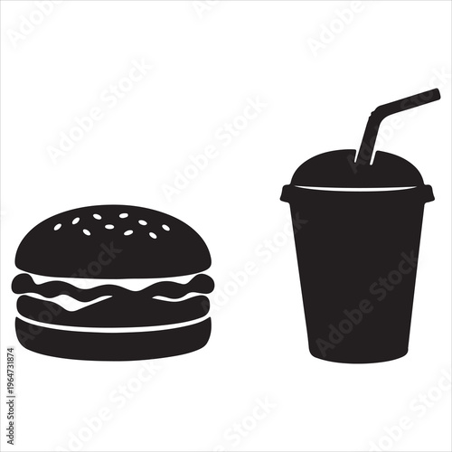 Black silhouette of a burger and a drink