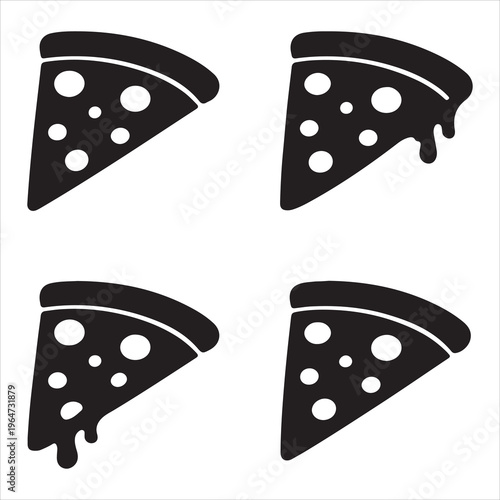 Four black and white pizza slices on a white background