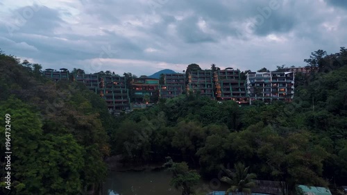 Sunset at Promthep Cape beach jungle mountains Phuket Thailand Asia