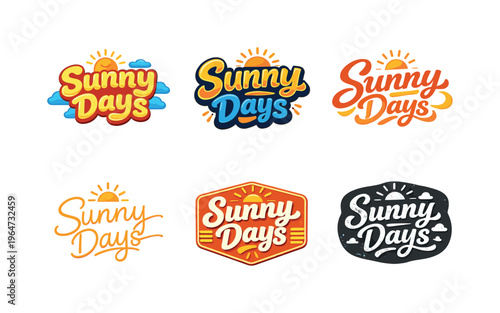 Sunny Days. Set lettering. harmonious lettering variations of the same emblematic concept, each with different artistic interpretation (Rounded bubble playful